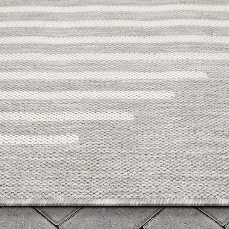 Marshanna Alder Modern Stripes Indoor/Outdoor Ivory Grey Flat-Weave Rug
