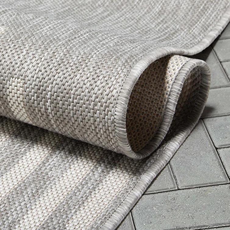 Marshanna Alder Modern Stripes Indoor/Outdoor Ivory Grey Flat-Weave Rug