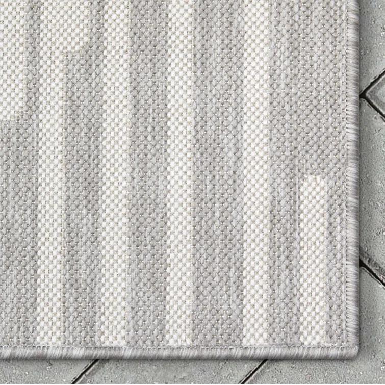 Marshanna Alder Modern Stripes Indoor/Outdoor Ivory Grey Flat-Weave Rug