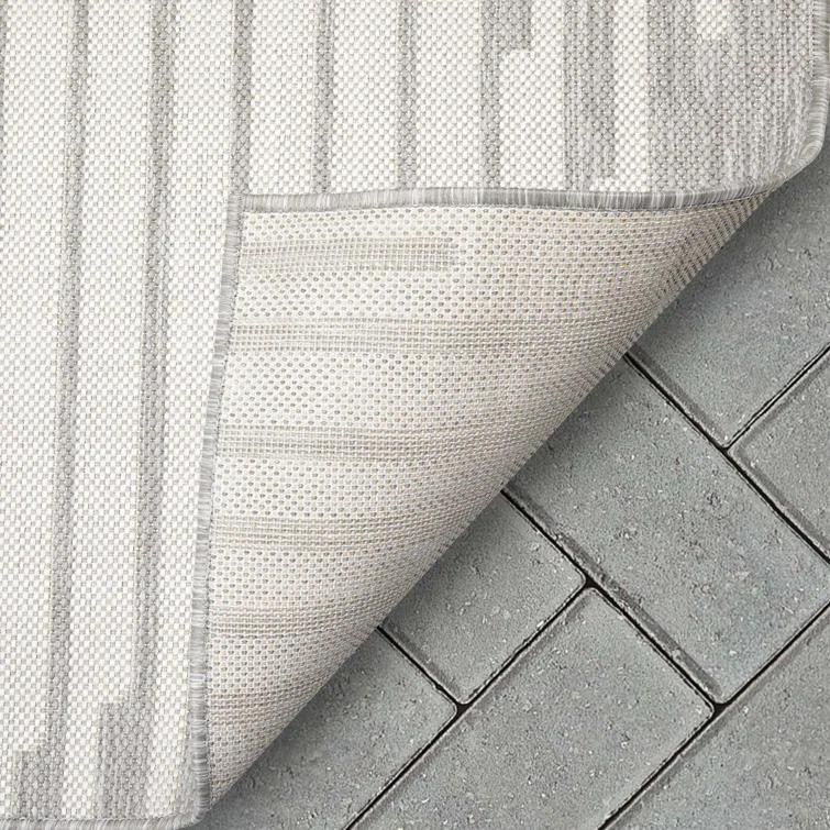 Marshanna Alder Modern Stripes Indoor/Outdoor Ivory Grey Flat-Weave Rug