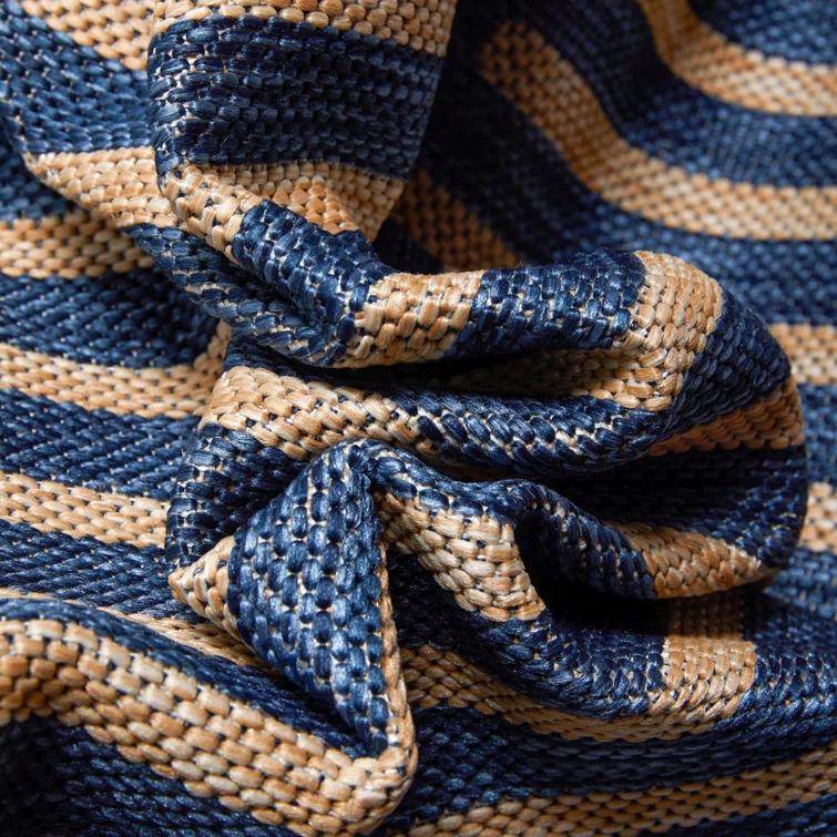 Marshanna Alder Modern Stripes Indoor/Outdoor Blue Flat-Weave Rug