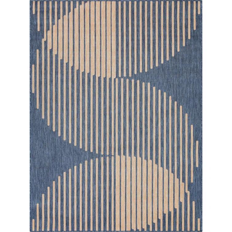 Marshanna Alder Modern Stripes Indoor/Outdoor Blue Flat-Weave Rug