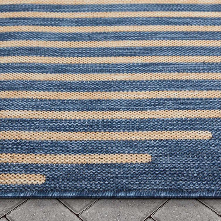 Marshanna Alder Modern Stripes Indoor/Outdoor Blue Flat-Weave Rug