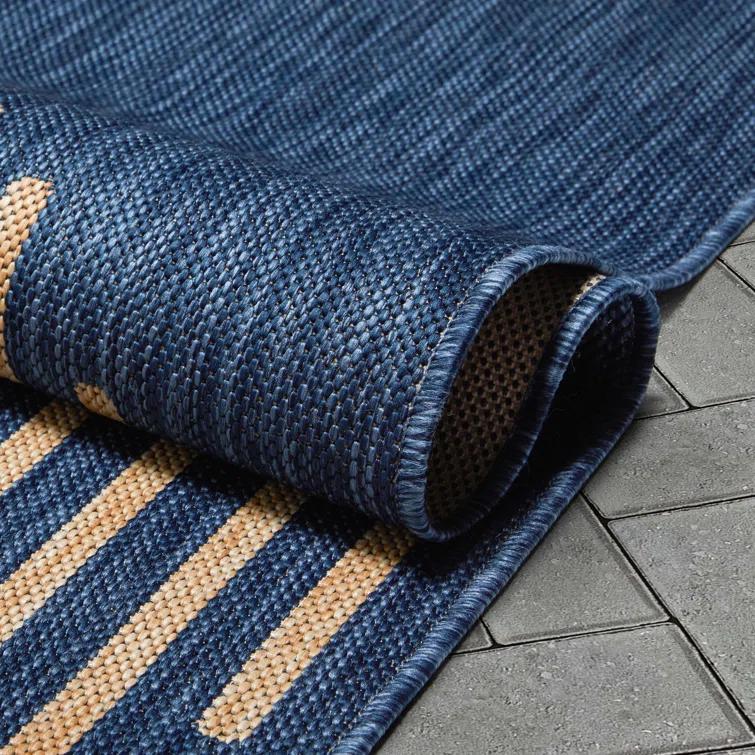 Marshanna Alder Modern Stripes Indoor/Outdoor Blue Flat-Weave Rug