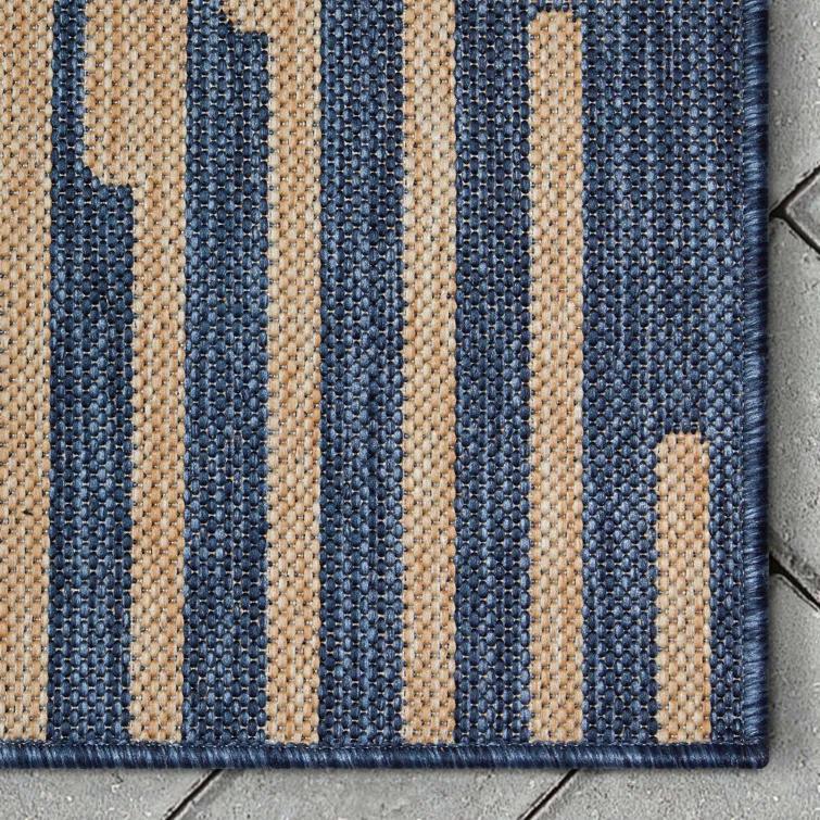 Marshanna Alder Modern Stripes Indoor/Outdoor Blue Flat-Weave Rug