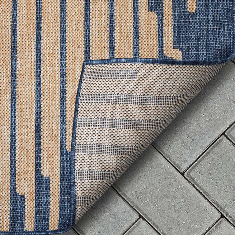 Marshanna Alder Modern Stripes Indoor/Outdoor Blue Flat-Weave Rug