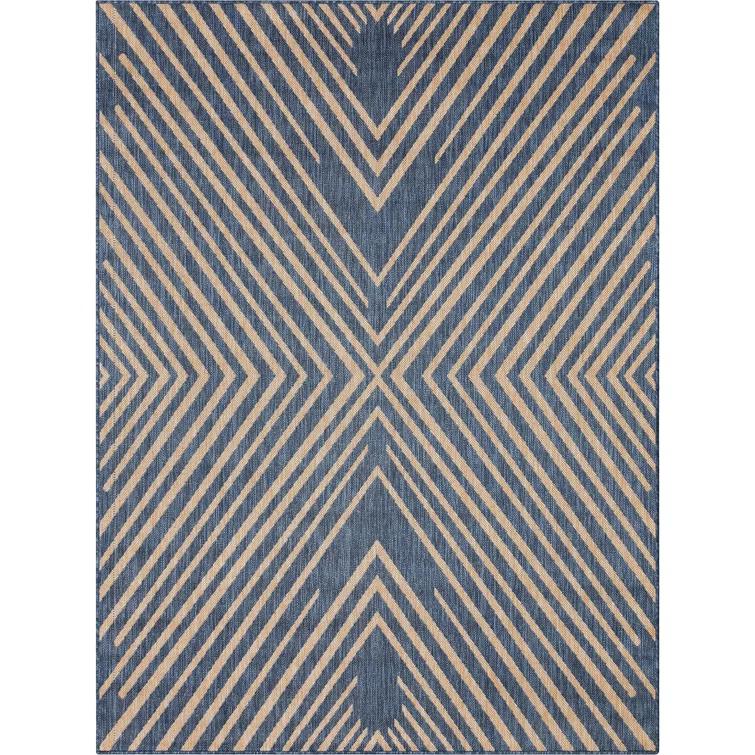 Marshanna Kesia Modern Stripes Indoor/Outdoor Blue Flat-Weave Rug