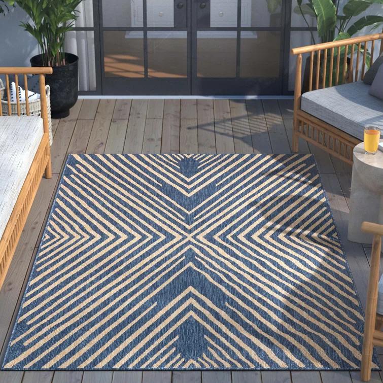 Marshanna Kesia Modern Stripes Indoor/Outdoor Blue Flat-Weave Rug