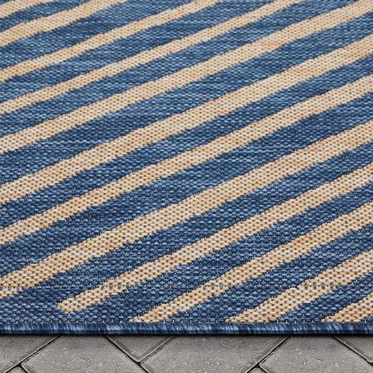 Marshanna Kesia Modern Stripes Indoor/Outdoor Blue Flat-Weave Rug