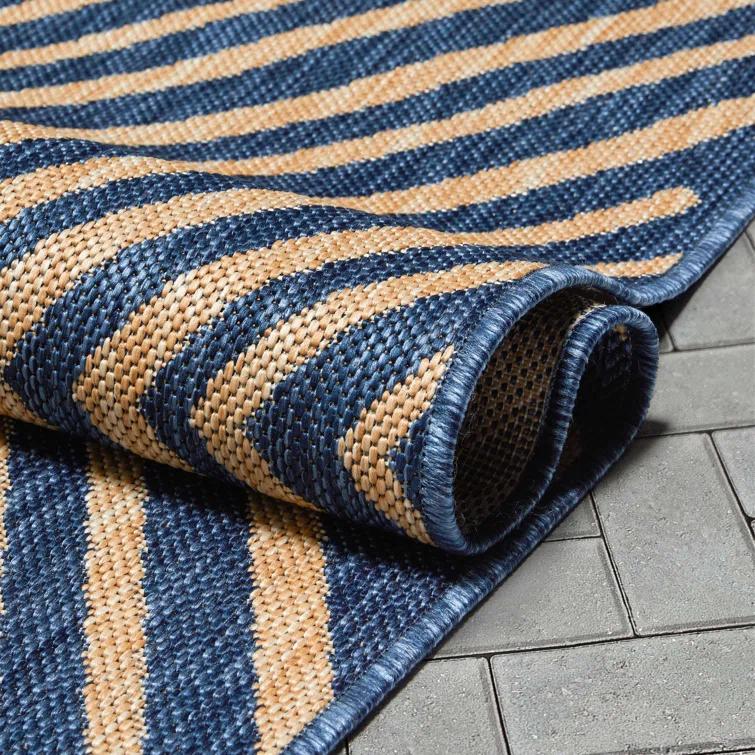 Marshanna Kesia Modern Stripes Indoor/Outdoor Blue Flat-Weave Rug