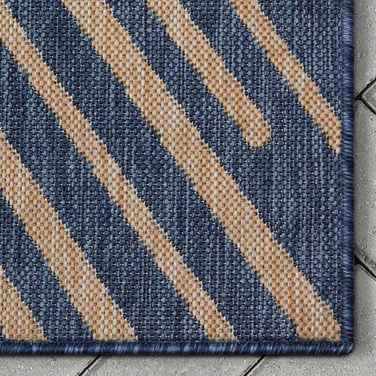 Marshanna Kesia Modern Stripes Indoor/Outdoor Blue Flat-Weave Rug