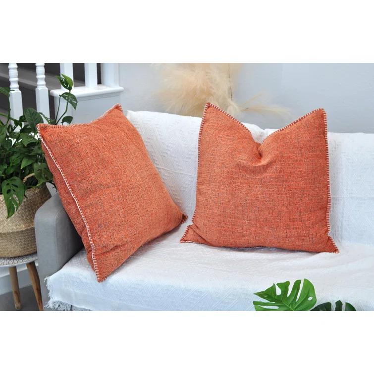 Oveesha Soft Chenille Throw Pillow Covers With Stitched Edge (Set of 2)