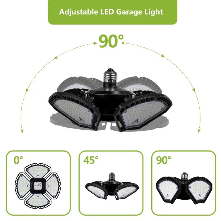 LED Garage Light,100W (900W Equivalent) 15000 Lumen 4-Head Deformable Ceiling Light, 5000K Daylight