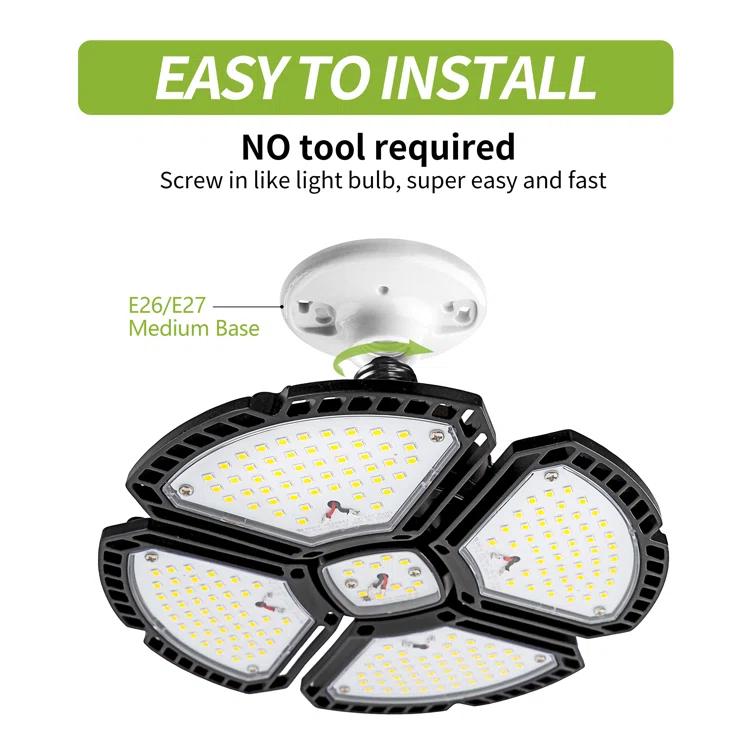 LED Garage Light,100W (900W Equivalent) 15000 Lumen 4-Head Deformable Ceiling Light, 5000K Daylight