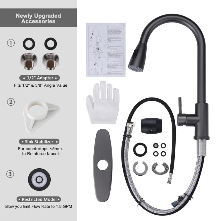 High Arc Pull Down Kitchen Faucet with Sprayer