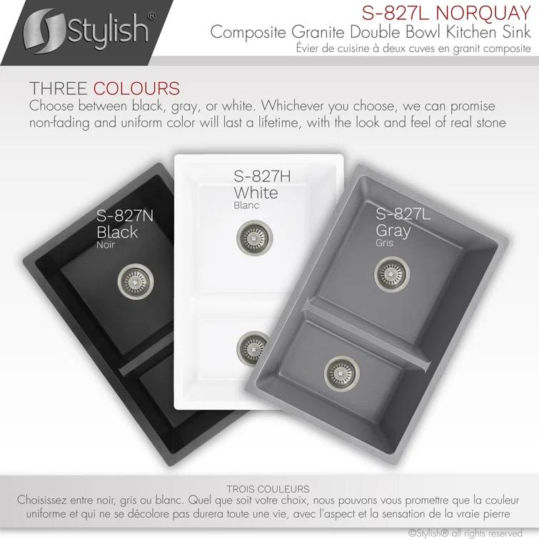 STYLISH S-827L Pietra STYLISH 27 inch Double Bowl 60/40 Dual Mount Composite Granite Kitchen Sink