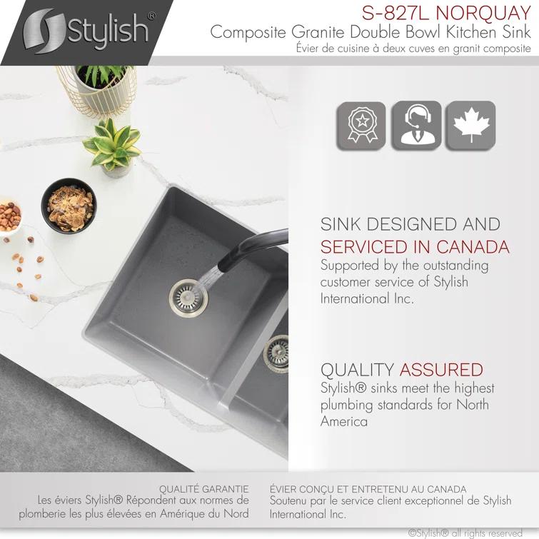 STYLISH S-827L Pietra STYLISH 27 inch Double Bowl 60/40 Dual Mount Composite Granite Kitchen Sink