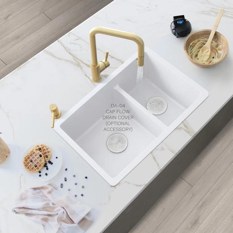 STYLISH S-827H Pietra STYLISH 27 inch Double Bowl 60/40 Dual Mount Composite Granite Kitchen Sink