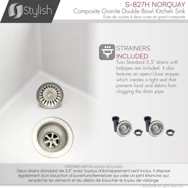 STYLISH S-827H Pietra STYLISH 27 inch Double Bowl 60/40 Dual Mount Composite Granite Kitchen Sink