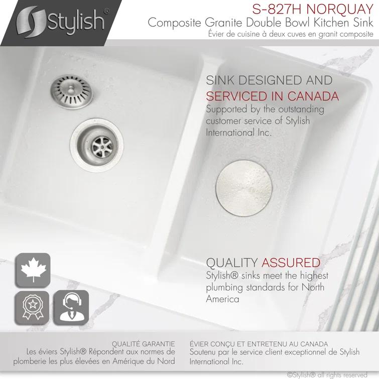 STYLISH S-827H Pietra STYLISH 27 inch Double Bowl 60/40 Dual Mount Composite Granite Kitchen Sink