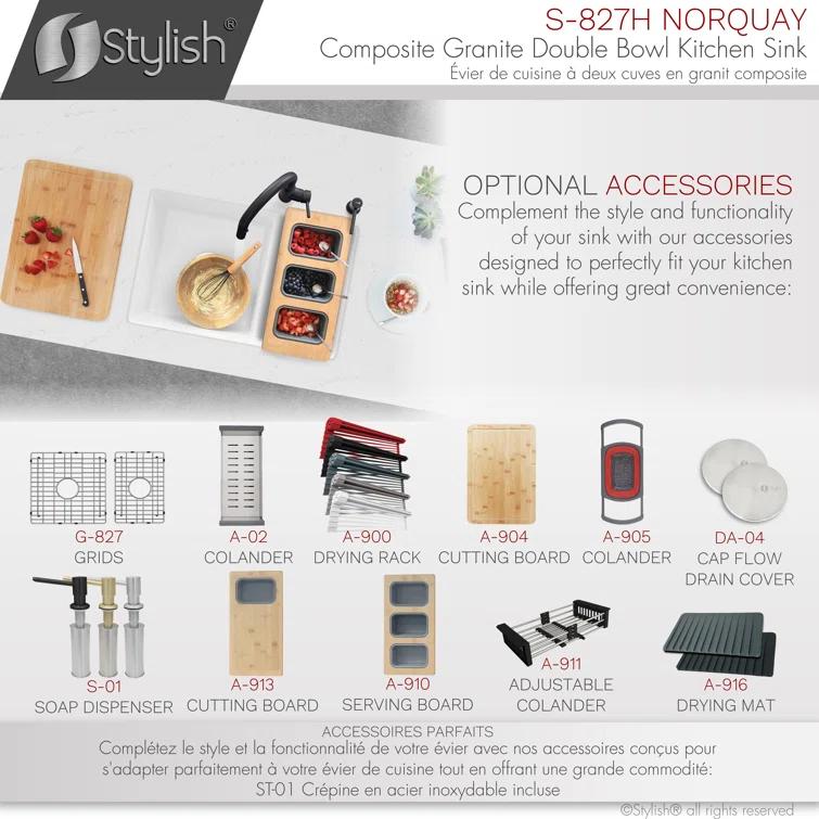 STYLISH S-827H Pietra STYLISH 27 inch Double Bowl 60/40 Dual Mount Composite Granite Kitchen Sink