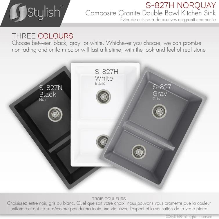 STYLISH S-827H Pietra STYLISH 27 inch Double Bowl 60/40 Dual Mount Composite Granite Kitchen Sink