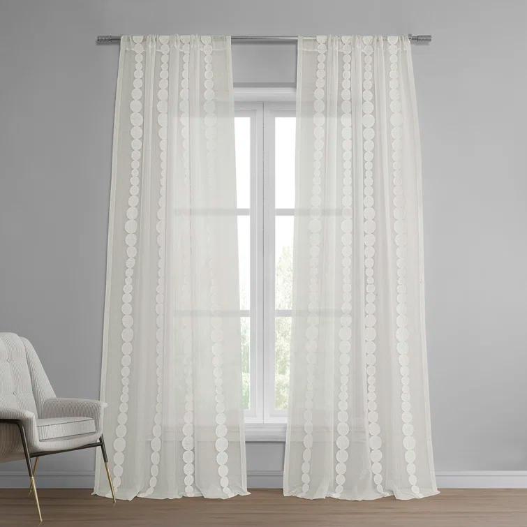 Hershman Embroidered Rod Pocket Sheer Curtains Single Panel Drapes