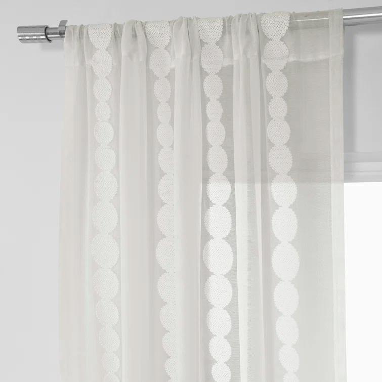 Hershman Embroidered Rod Pocket Sheer Curtains Single Panel Drapes