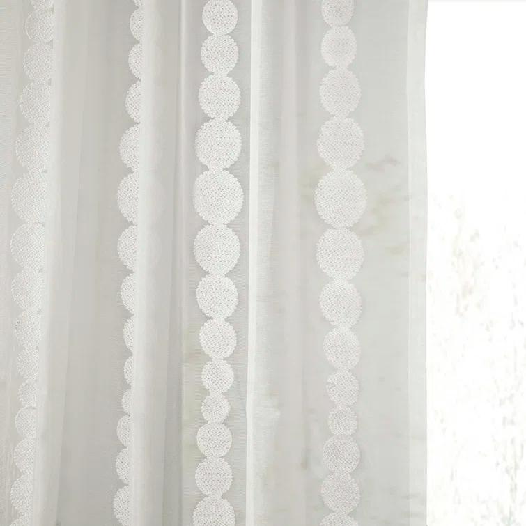 Hershman Embroidered Rod Pocket Sheer Curtains Single Panel Drapes