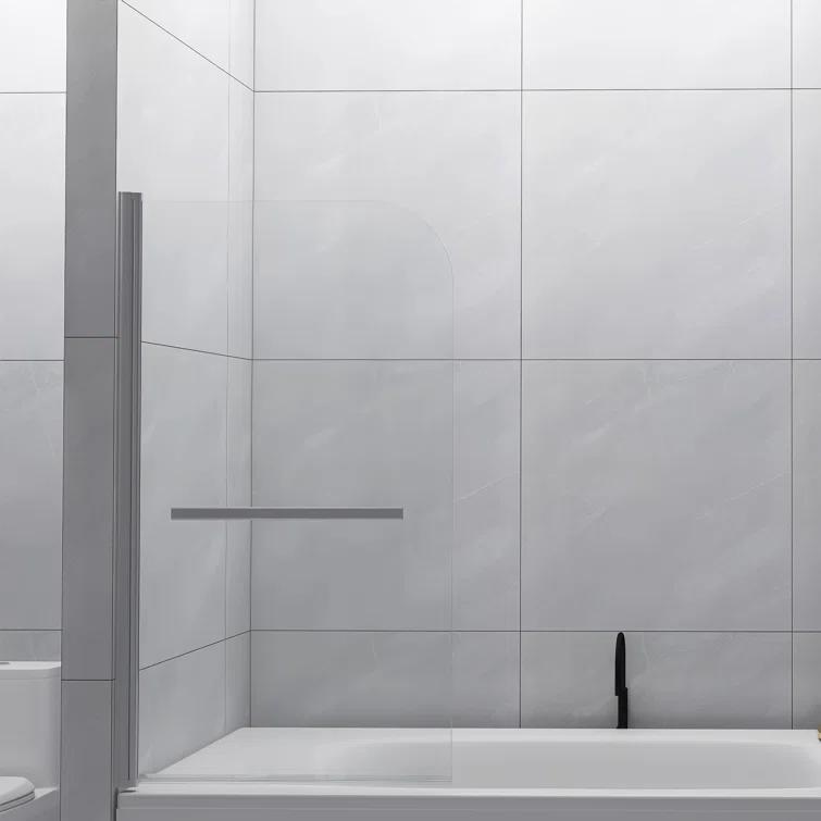 31" W x 55" H Tub Shower Door Panel, Foldable Bathtub Glass Shower Door, 180°Rotatable Pivot Glass Door Screen with 1/4" Thick SGCC Tempered Glass