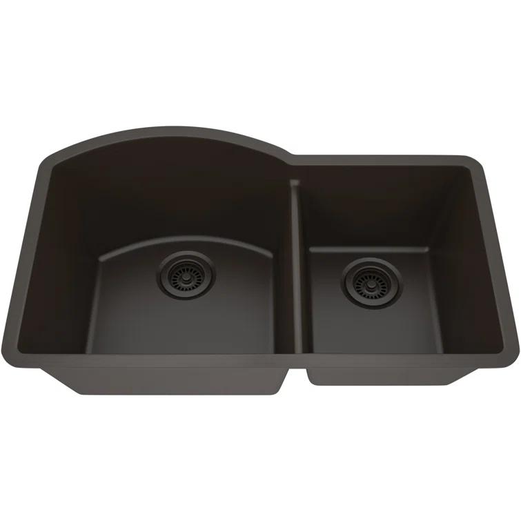 32" x 20" Quartz Kitchen Sink, 70/30 Double Bowl Sink, Drop-in Sink, Undermount Sink, Granite Kitchen Sink, with 2 Steel Grids and Basket Strainer, Disposal Flange