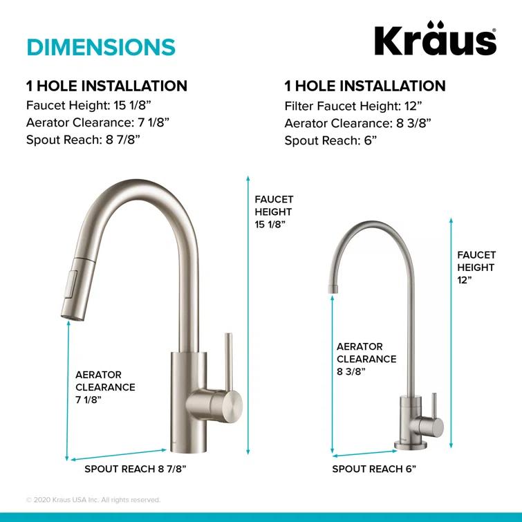 KRAUS Oletto Pull-Down Kitchen Faucet and Purita Water Filter Faucet Combo
