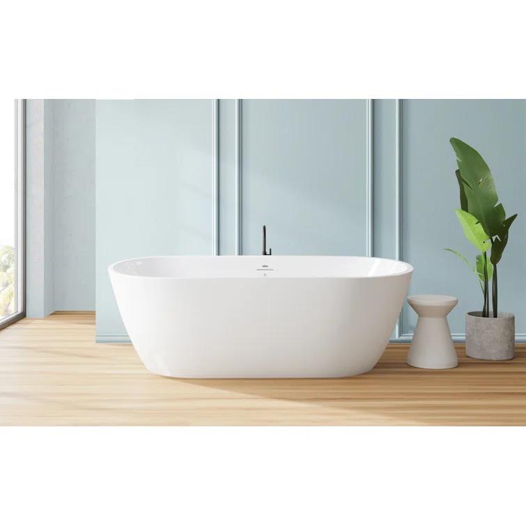 Bali Freestanding Soaking Acrylic Bathtub with Brushed Nickel Drain
