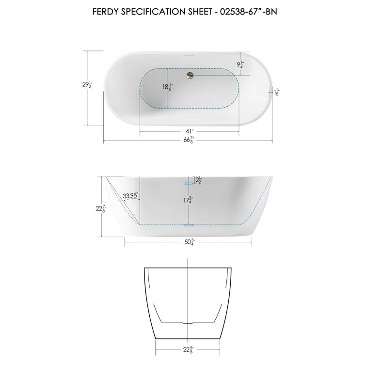 Bali Freestanding Soaking Acrylic Bathtub with Brushed Nickel Drain