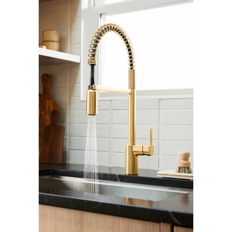 Align One Handle Spring Kitchen Faucet, Modern Single Hole Kitchen Sink Faucet Pulldown Sprayer