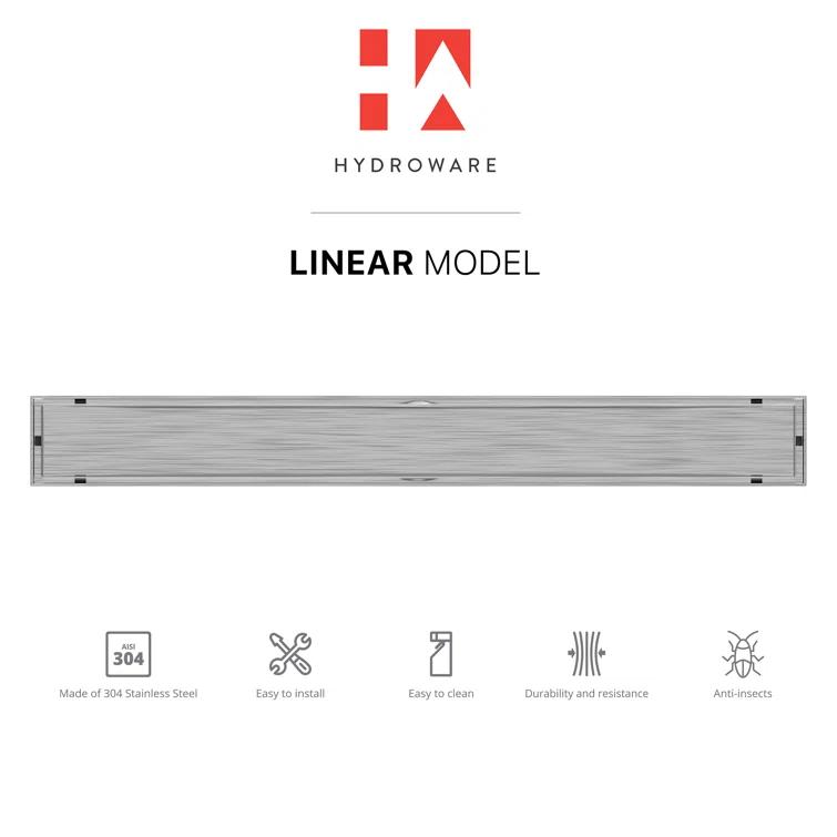 24" Linear Tile-in Shower Drain with Hair Strainer & Lifting Hook-Modern Stainless Steel Drain for Bathroom Showers