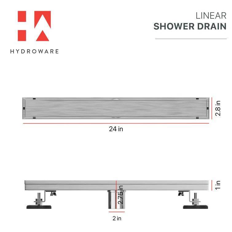 24" Linear Tile-in Shower Drain with Hair Strainer & Lifting Hook-Modern Stainless Steel Drain for Bathroom Showers