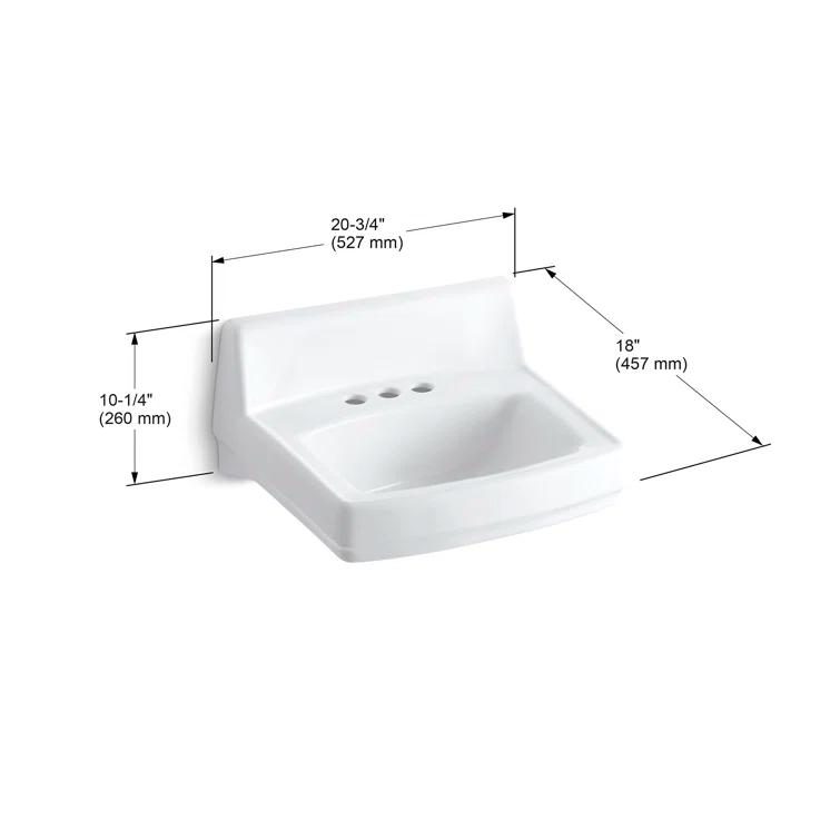 Greenwich Vitreous China Rectangular Wall Mount Bathroom Sink with Overflow