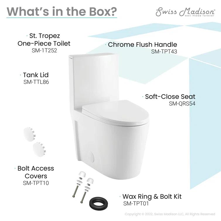 St. Tropez One Piece Elongated Toilet Dual Vortex Flush 1.6 GPF