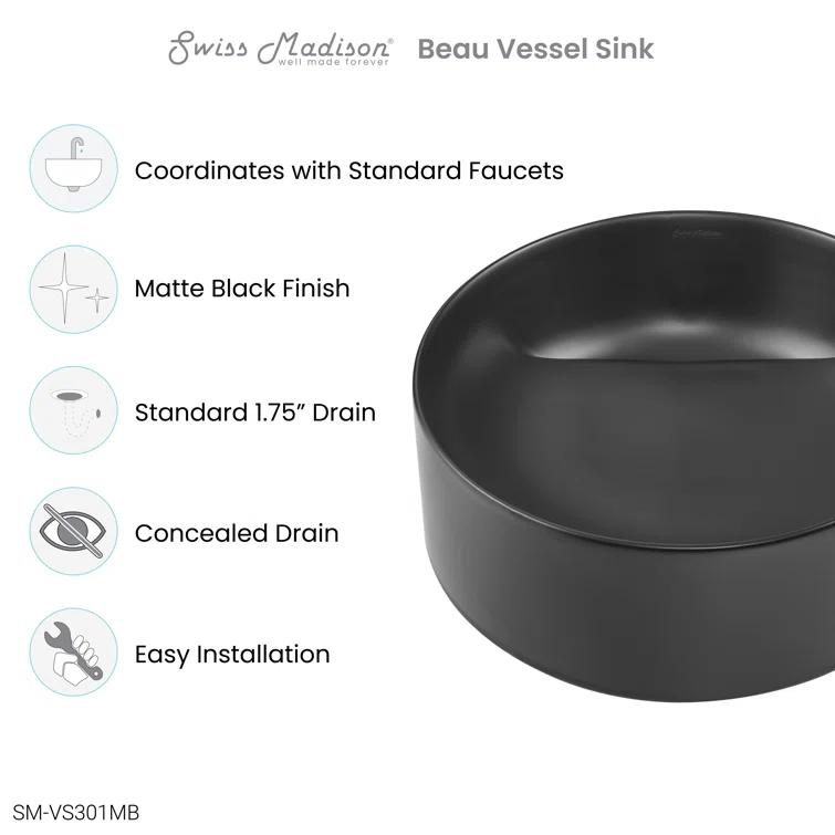 Beau 16.5" Round Vessel Bathroom Sink