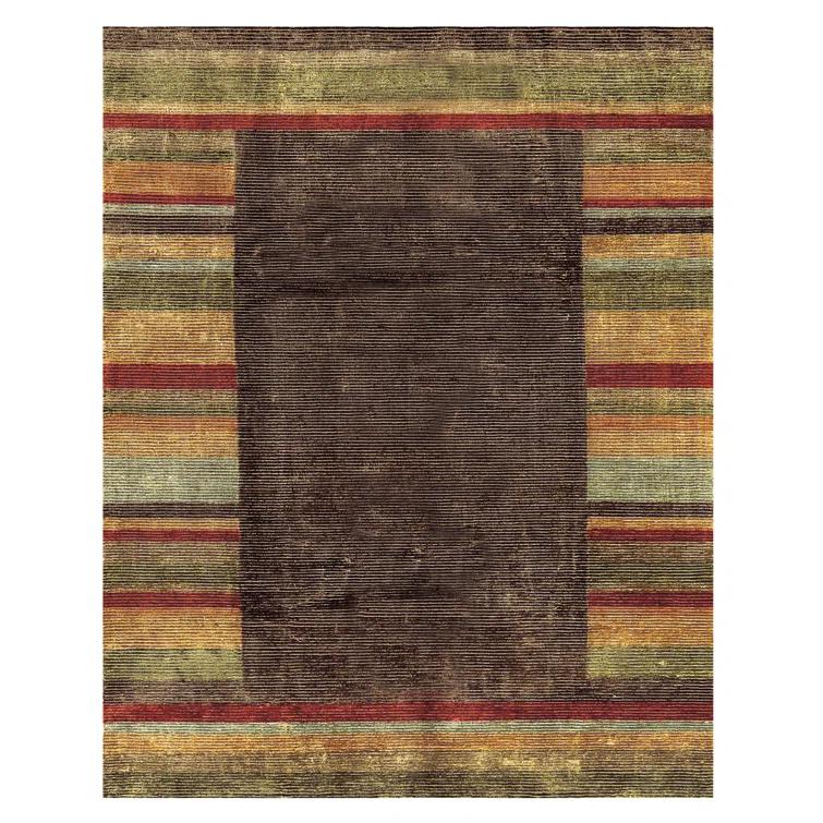 Ivory and Yellow Hand-Knotted Wool and Viscose Rectangular Area Rug