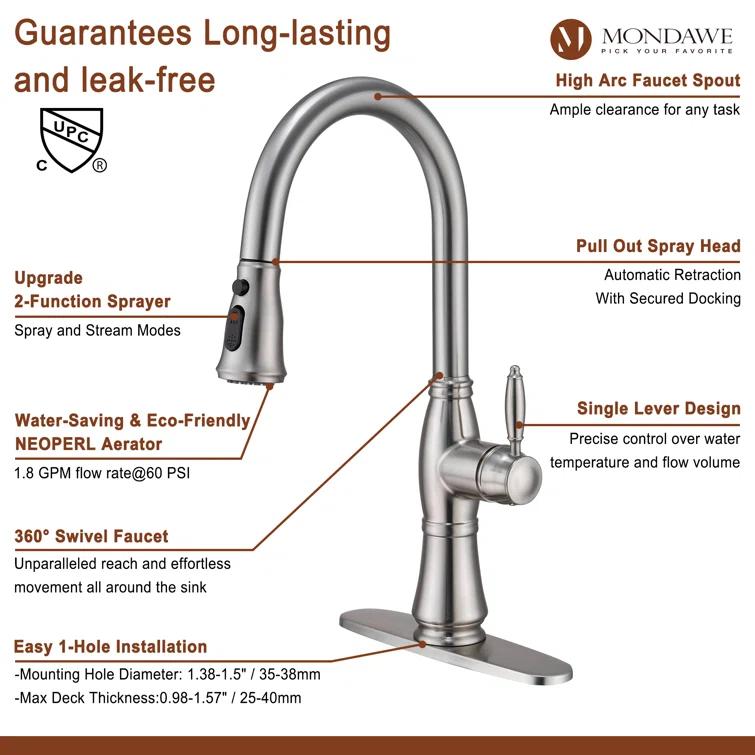 mondawe Mondawe Pull Down Kitchen Faucet MD-D48-BN