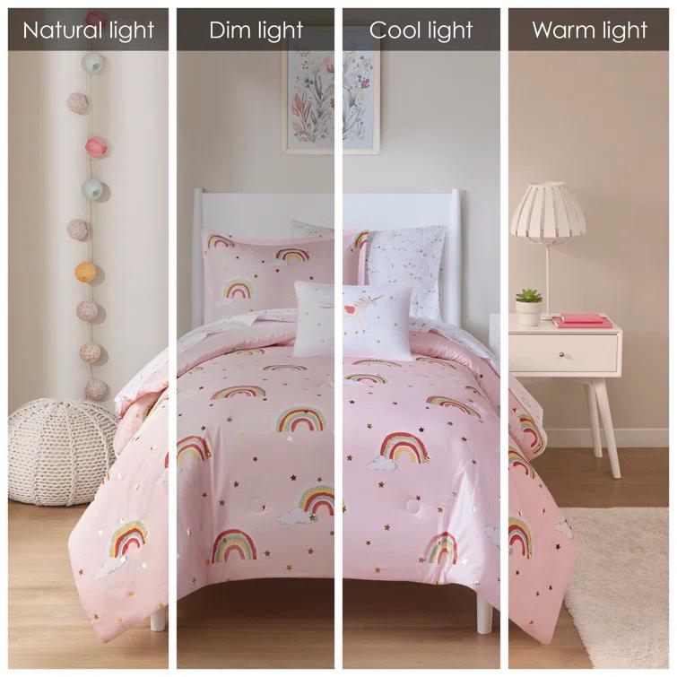 Intelligent Design Kids Alicia Rainbow and Metallic Stars Comforter Set with Bed Sheets