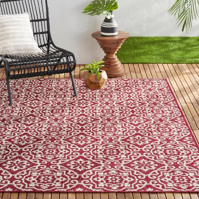 Nicole Miller New York Patio Country Danica Geometric Indoor/Outdoor Area Rug, Pink/Ivory
