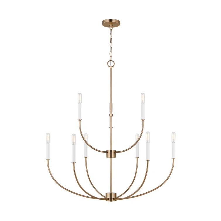 Elegant Satin Brass 9-Light Incandescent Chandelier with Clear Accents