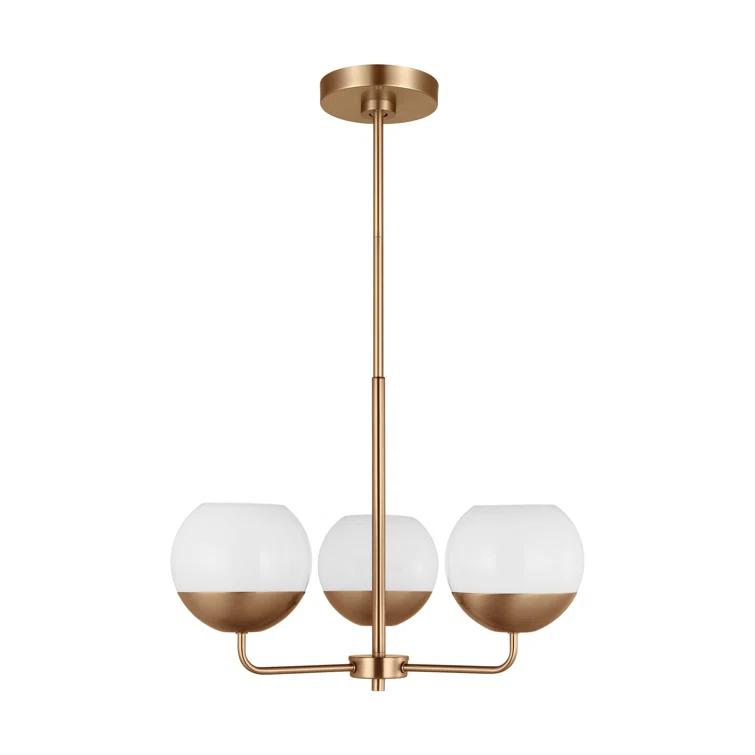 Alvin Satin Brass and Milk Glass 3-Light Chandelier
