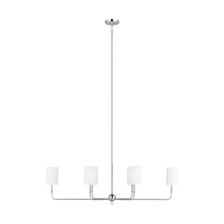 Brushed Nickel 6-Light Linear Chandelier with White Linen Shades