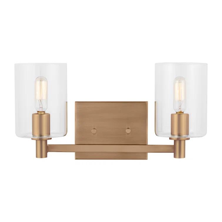Satin Brass Cylinder 2-Light Clear Glass Bath Vanity