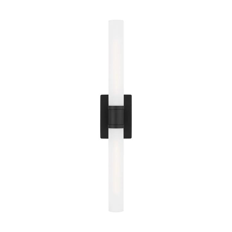Midnight Black Two-Light Cylinder Wall Sconce with Satin Etched Glass
