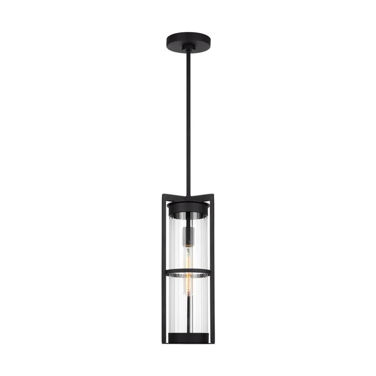 Black Clear Glass 1-Light Outdoor Pendant Lantern